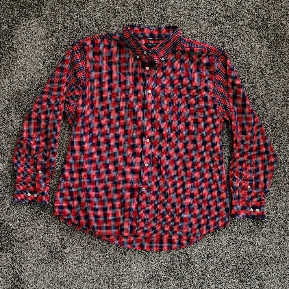 Nautica Shirt Adult XXL Red Plaid Long Sleeve Casual Button Up Pocket Mens 2XL